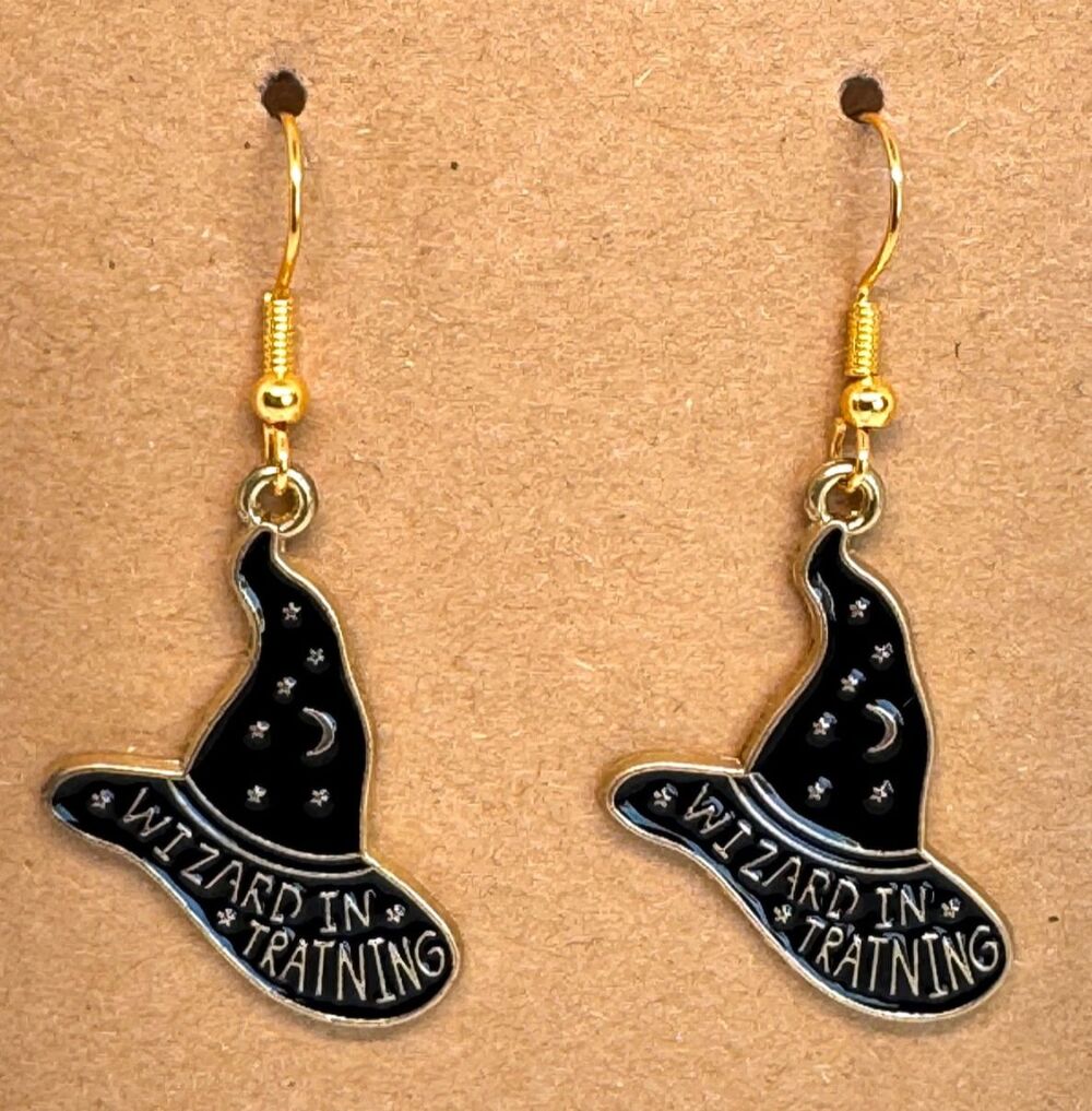Halloween Wizard Hat Hook Gold Plated Earrings Item #2033 - Picture 5 of 5